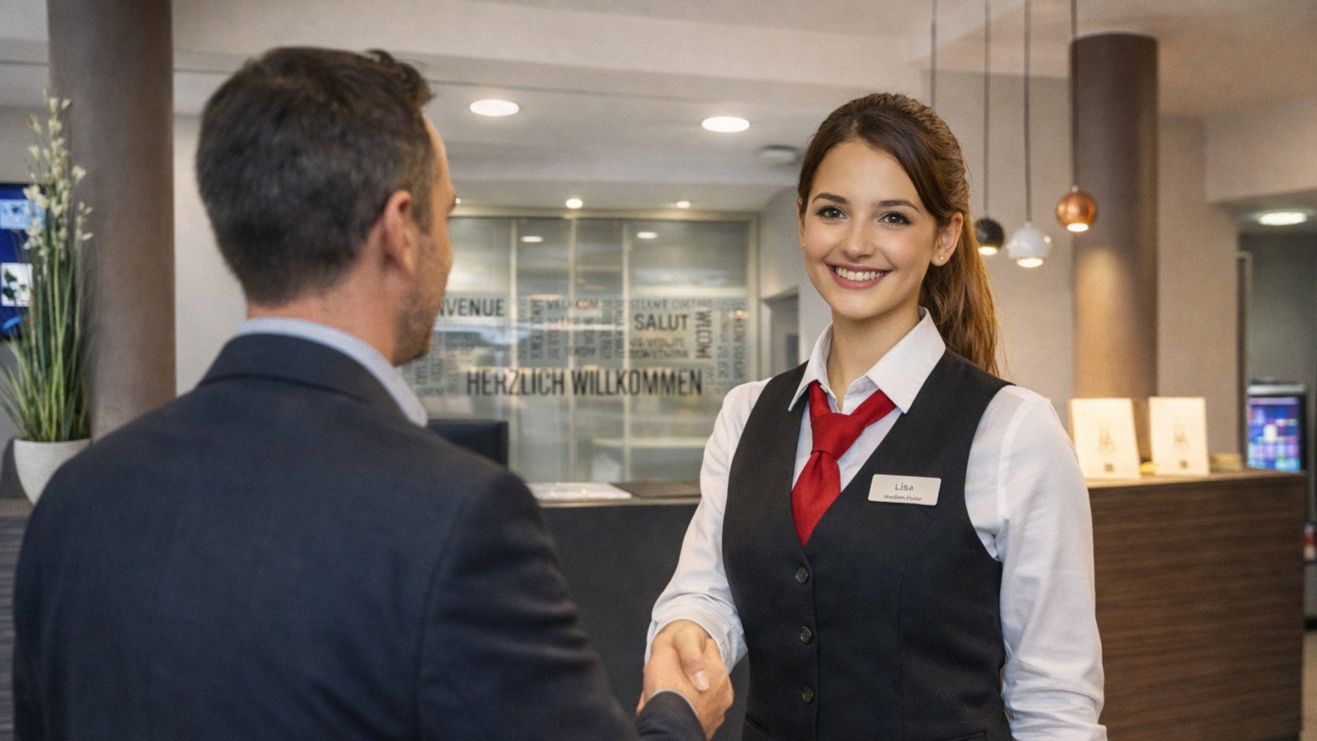 Median Hotels: job openings in Hanover and Lehrte Hotel staff warmly greets guest at reception with handshake