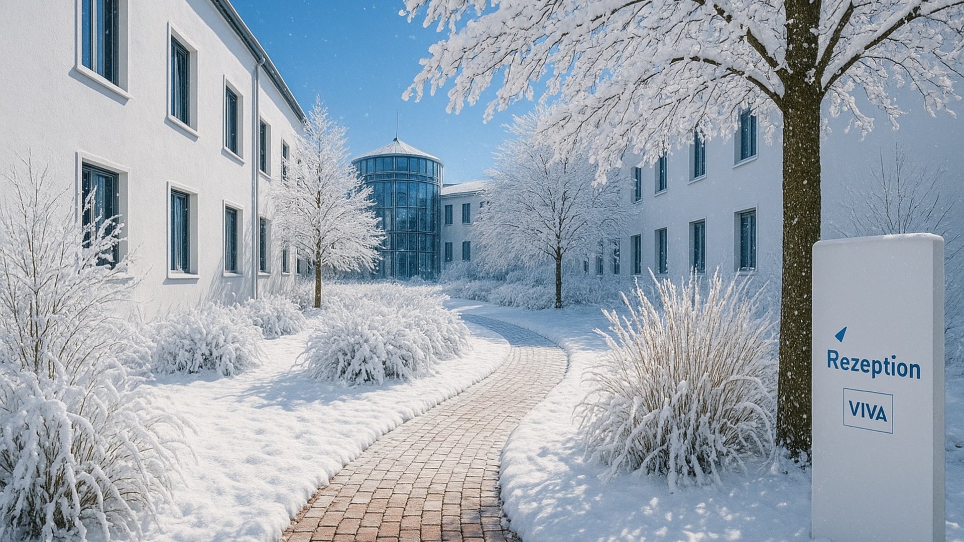 Median Hotel Hannover Lehrte Snow-covered path between two buildings with reception sign